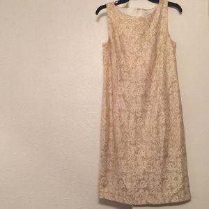 Leslie Fay white and gold dress